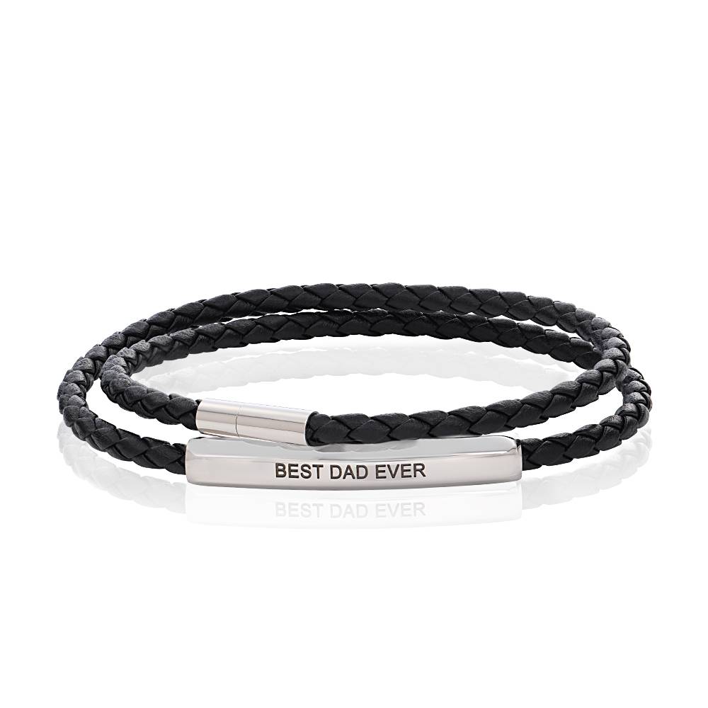 Personalized Woven Leather Double Wrap Bracelet for Men product photo