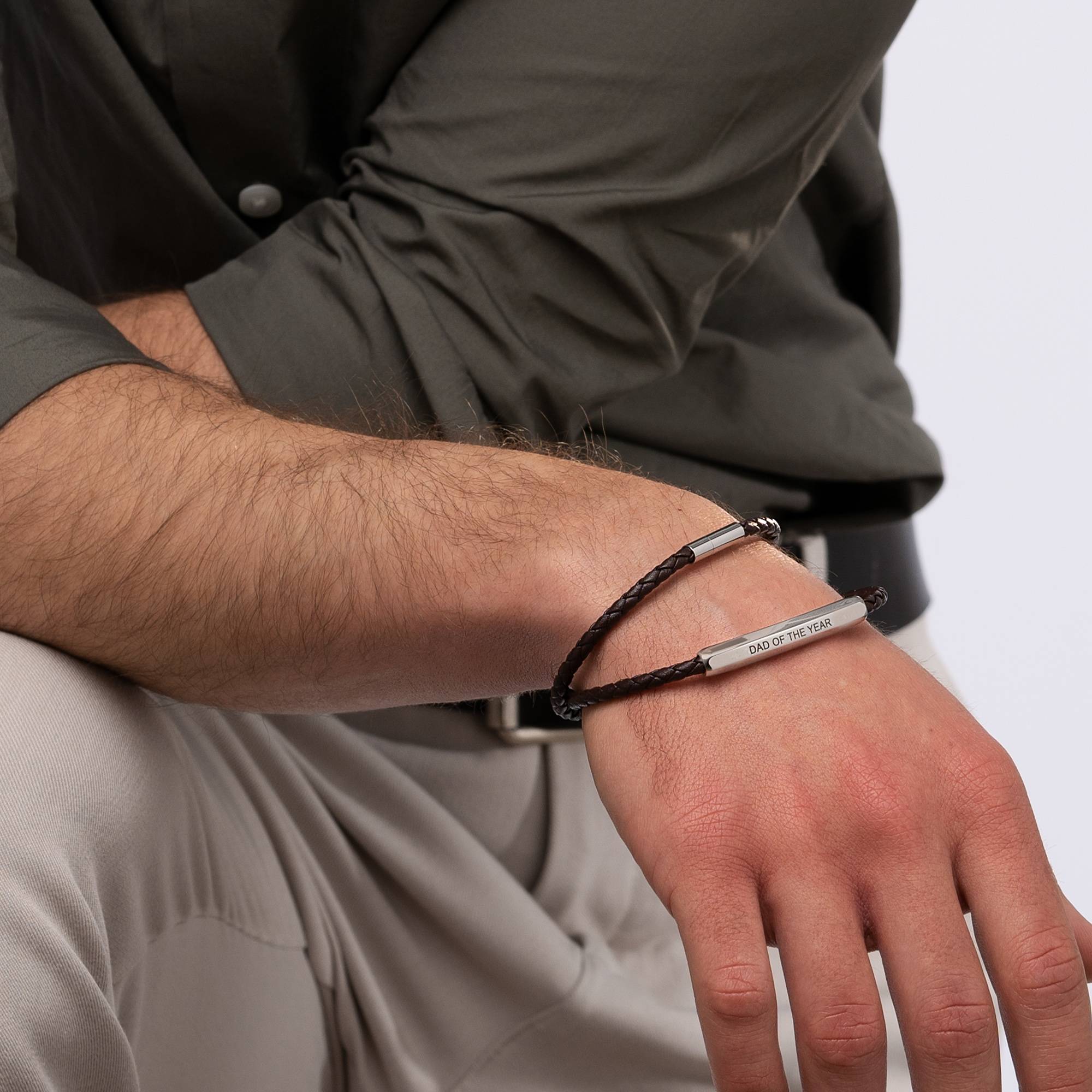 Personligt vævet dobbelt læder-wraparmbånd til mænd-1 produkt billede