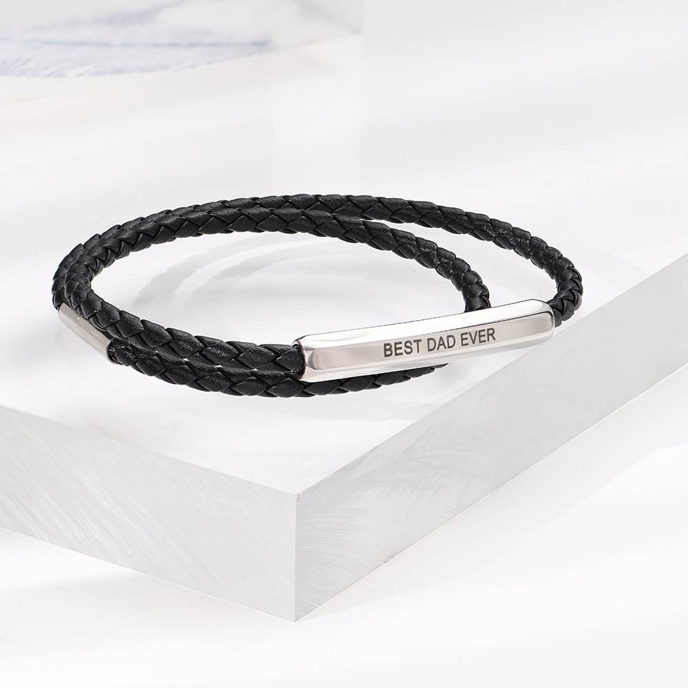 Pulsera personalizada para hombre con doble cordón de cuero trenzado-4 foto de producto
