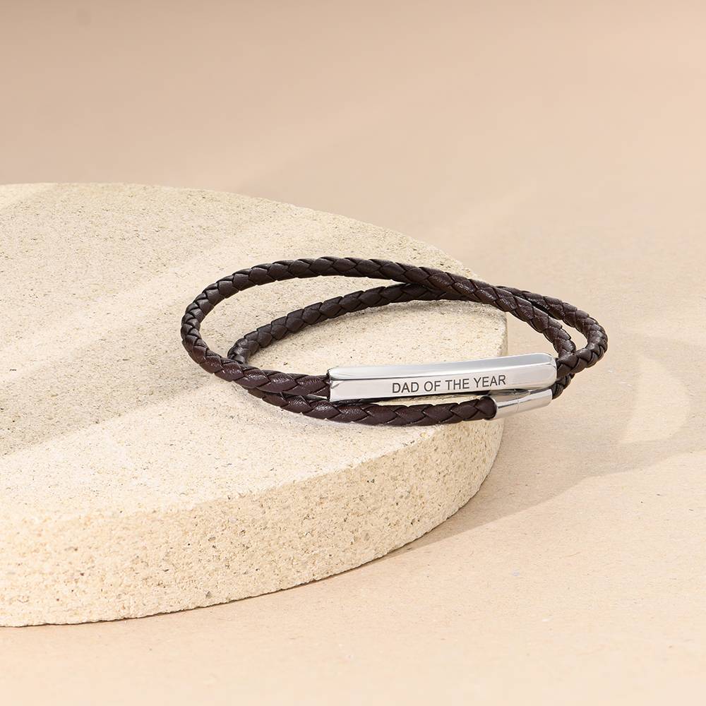 Pulsera personalizada para hombre con doble cordón de cuero trenzado-7 foto de producto