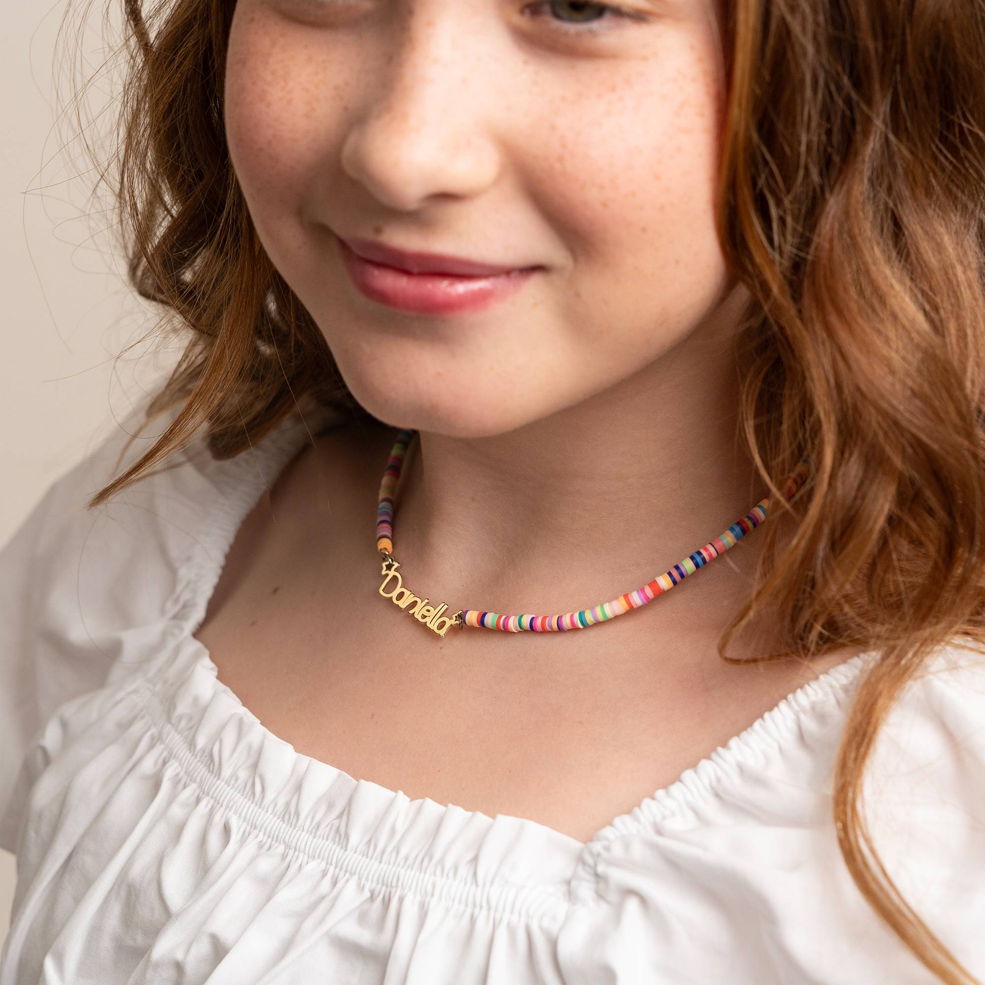 Regnbue halskæde til piger med navn - forgyldt-1 produkt billede