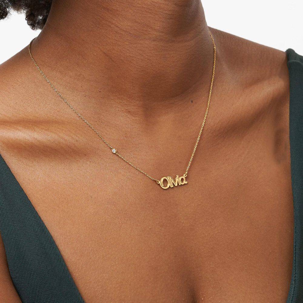 Riley Embossed Name Necklace with Diamond in 18ct Gold Vermeil-1 product photo