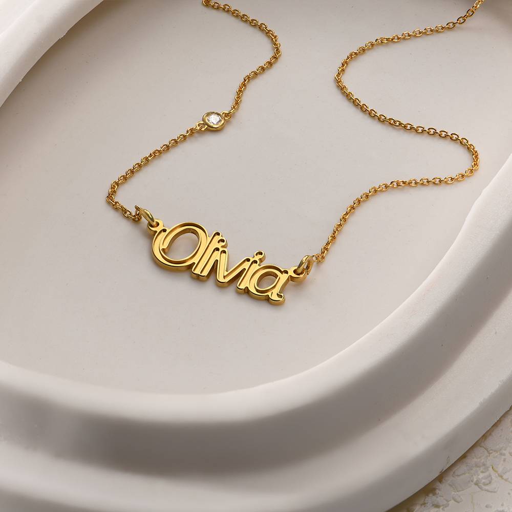 Riley Embossed Name Necklace with Diamond in 18ct Gold Vermeil-3 product photo