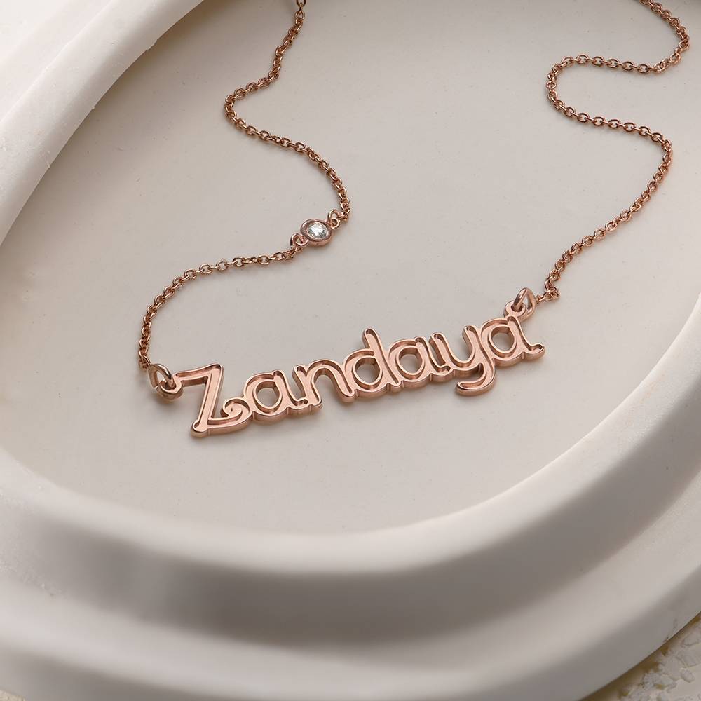 Riley Embossed Name Necklace with Diamond in 18ct Rose Gold Plating-3 product photo