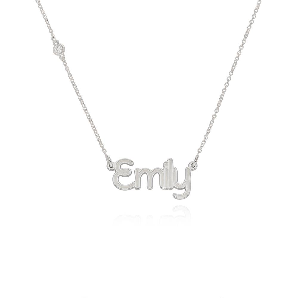 Riley Embossed Name Necklace with Diamond in Sterling Silver-2 product photo