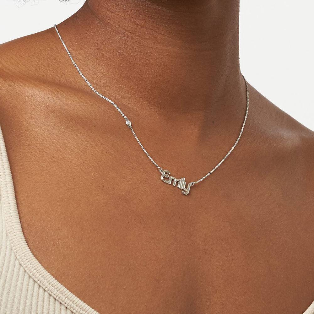 Riley Embossed Name Necklace with Diamond in Sterling Silver-5 product photo
