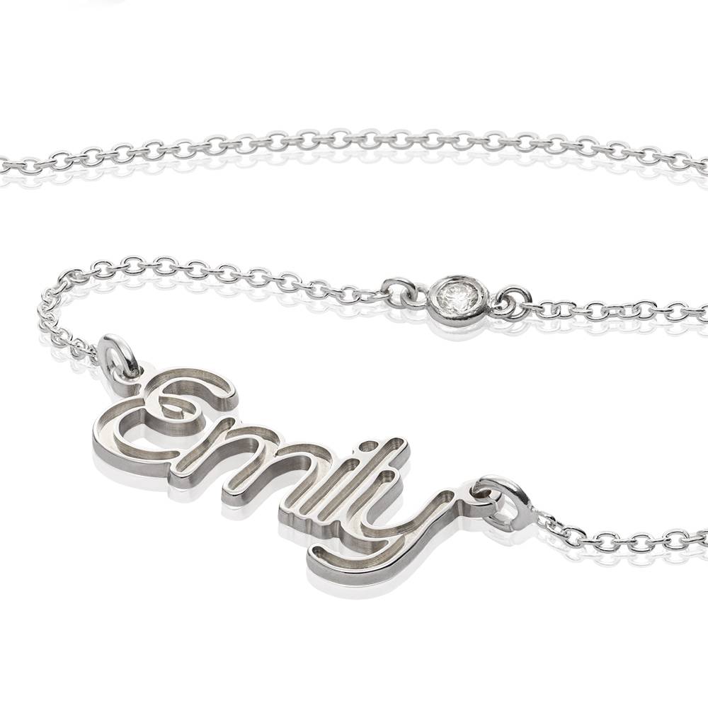 Riley Embossed Name Necklace with Diamond in Sterling Silver-1 product photo