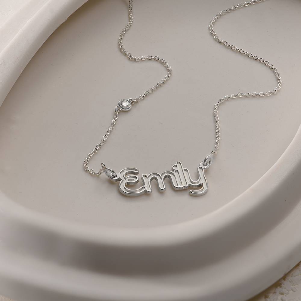 Riley Embossed Name Necklace with Diamond in Sterling Silver-3 product photo