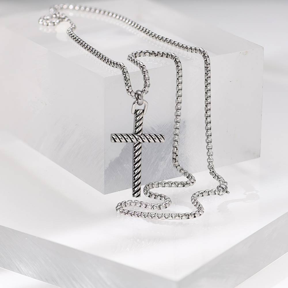 Adam's Semi-Precious Rope Cross Necklace for Men in Stainless Steel product photo