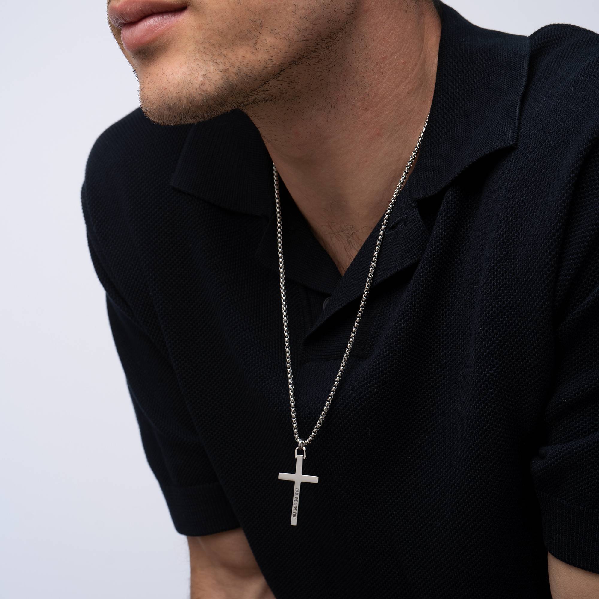 Collar de Adán, cruz semipreciosa texturizada para hombre-6 foto de producto