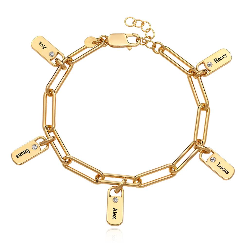 Rory Lenkearmbånd med personlige navnebrikke charms med diamant i 18k gullforgyldt-3 produktbilde