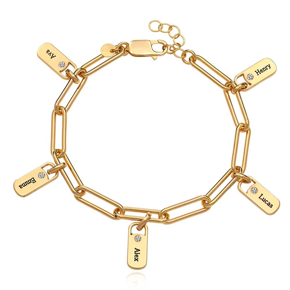 Rory Schakelarmband met Gepersonaliseerde Bedels en Diamanten in Goud Vermeil