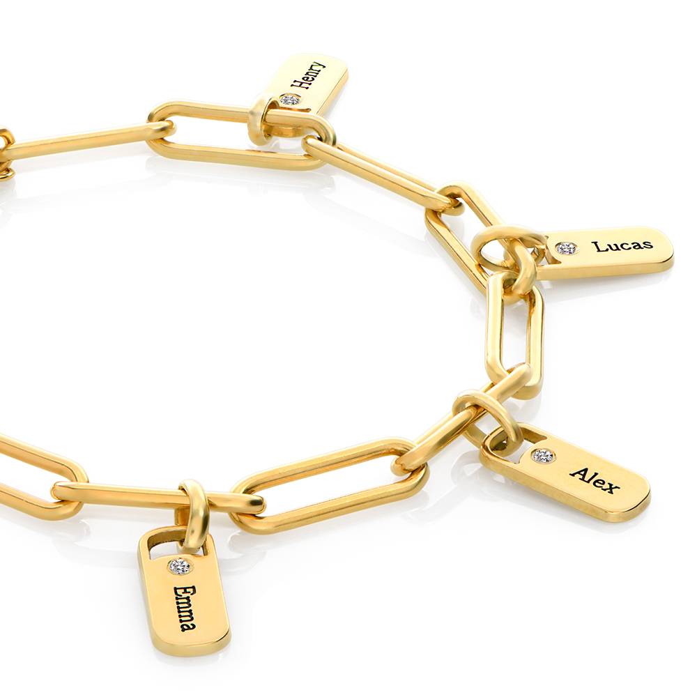 Rory Lenkearmbånd med personlige navnebrikke charms med diamant i gull vermeil-3 produktbilde
