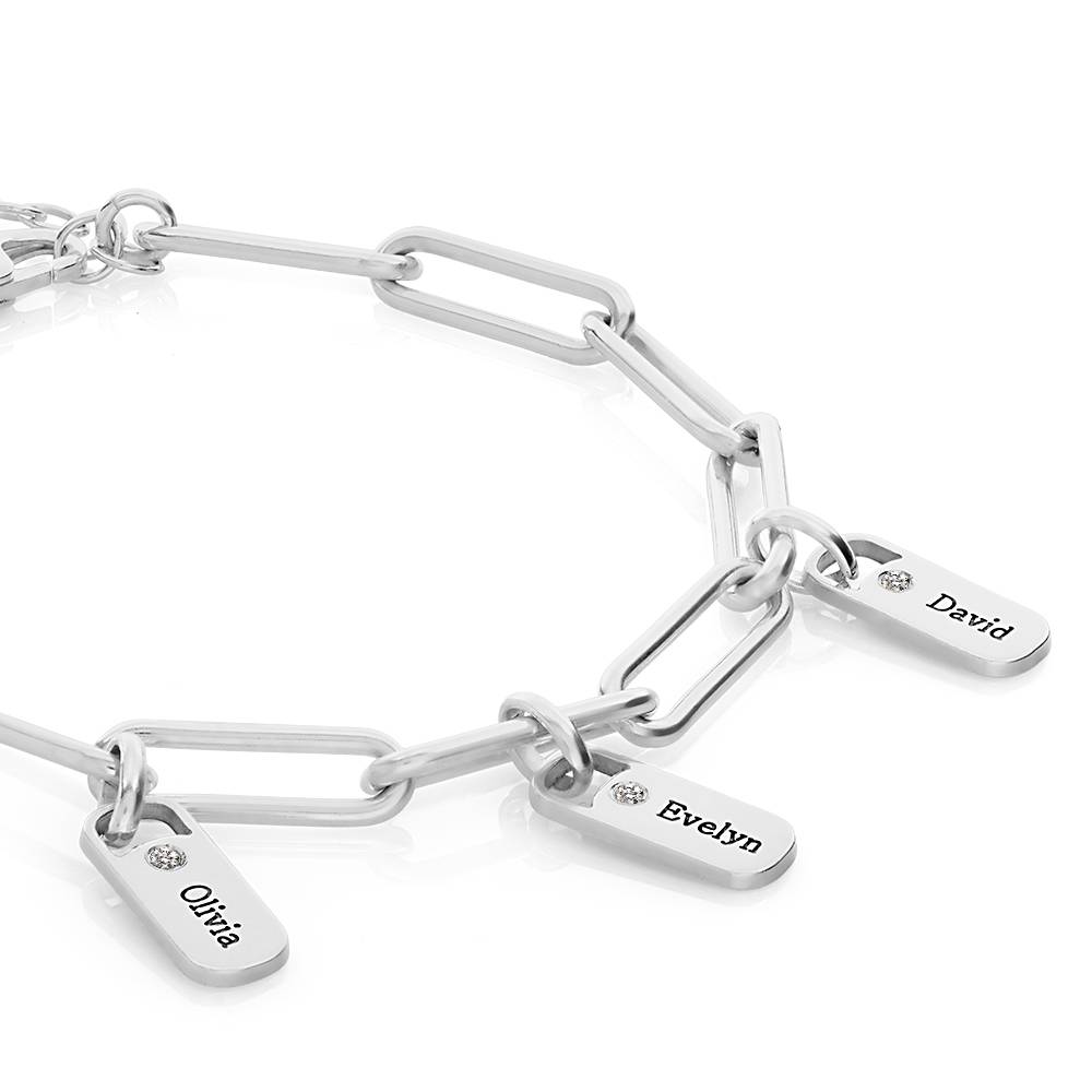 Rory schakelarmband met gepersonaliseerde diamant tags in zilver-4 Productfoto