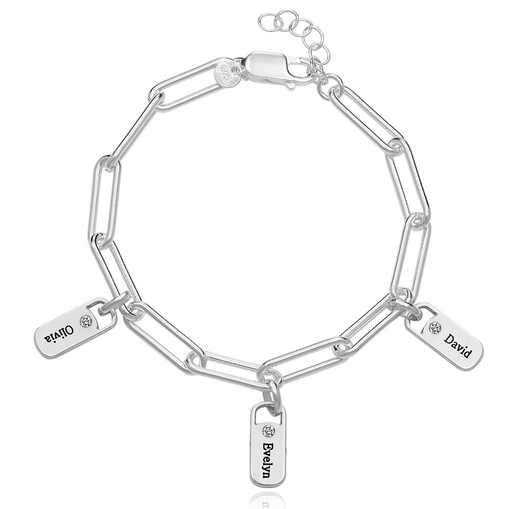 Rory schakelarmband met gepersonaliseerde diamant tags in zilver-5 Productfoto
