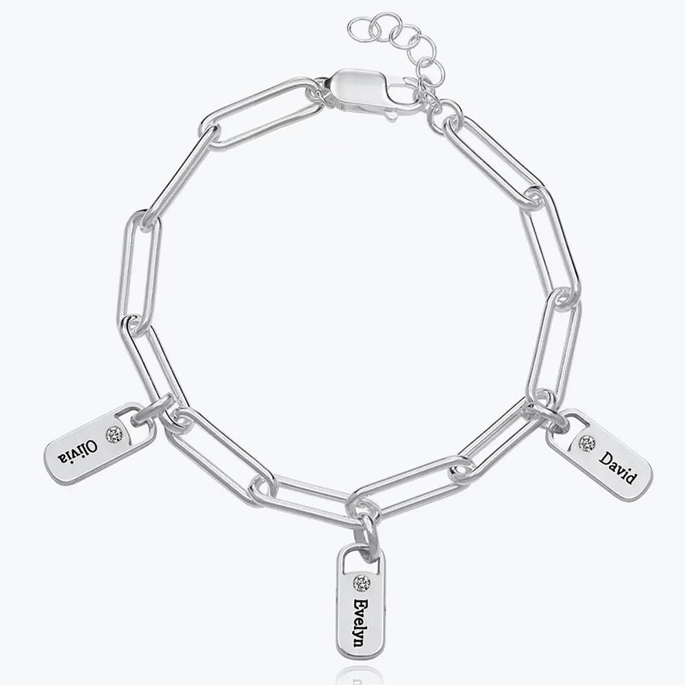 Rory Schakelarmband met Gepersonaliseerde Bedels en Diamanten in Zilver