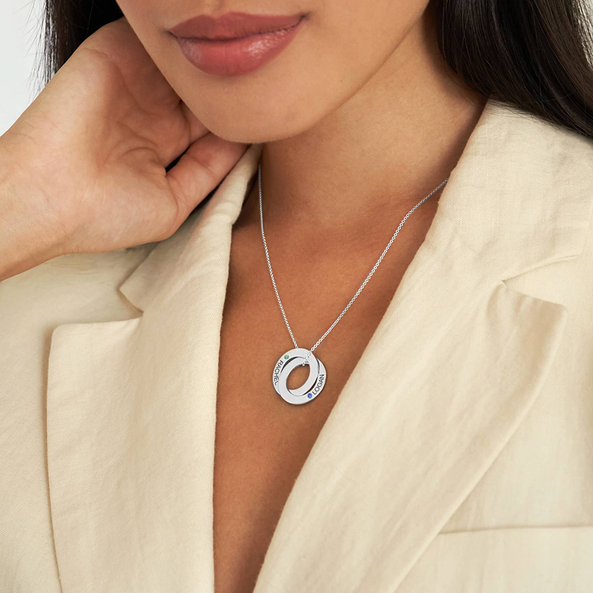 Birthstone Russian Ring Necklace with 2 Rings in 14K White Gold-3 product photo