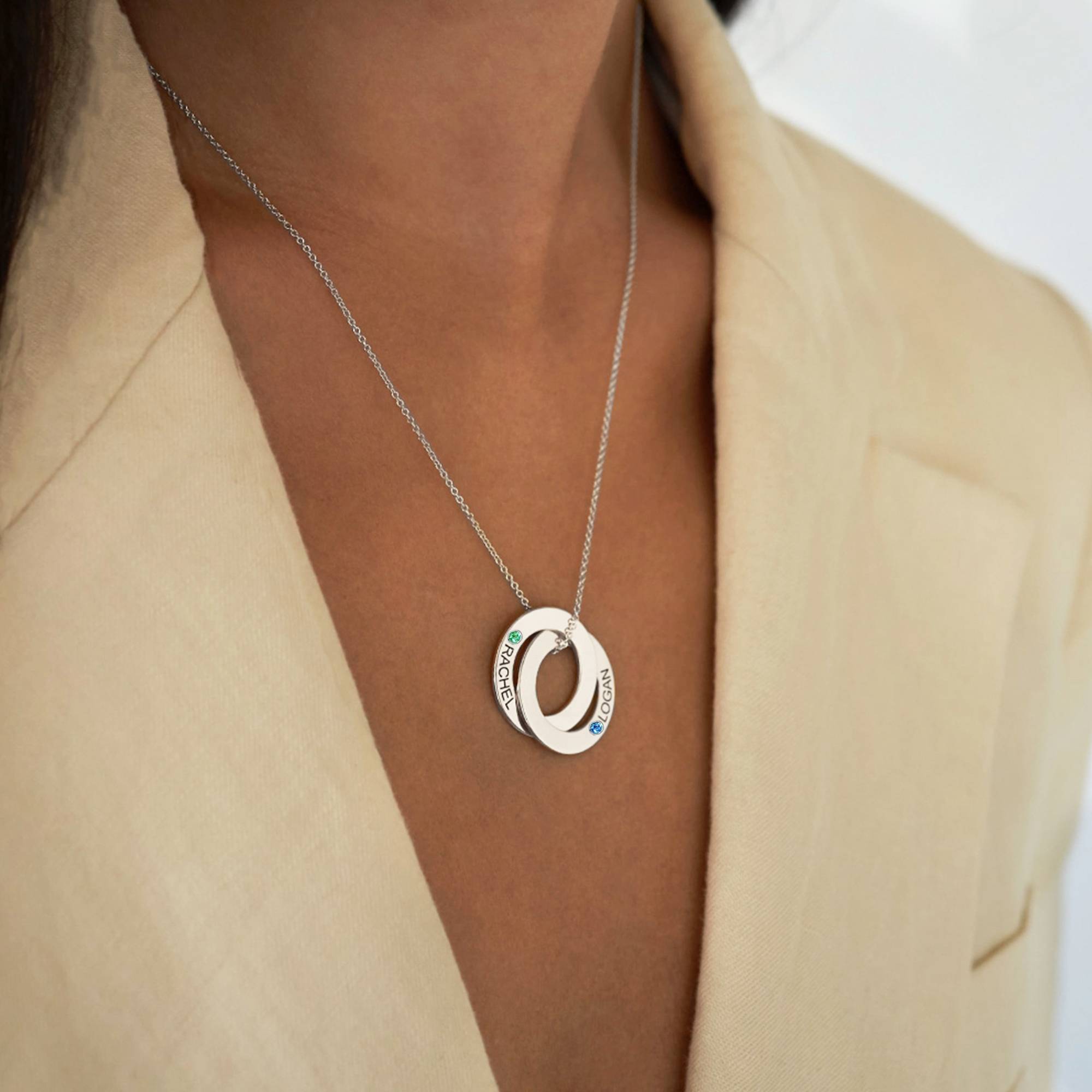 Birthstone Russian Ring Necklace with 2 Rings in 14K White Gold-2 product photo