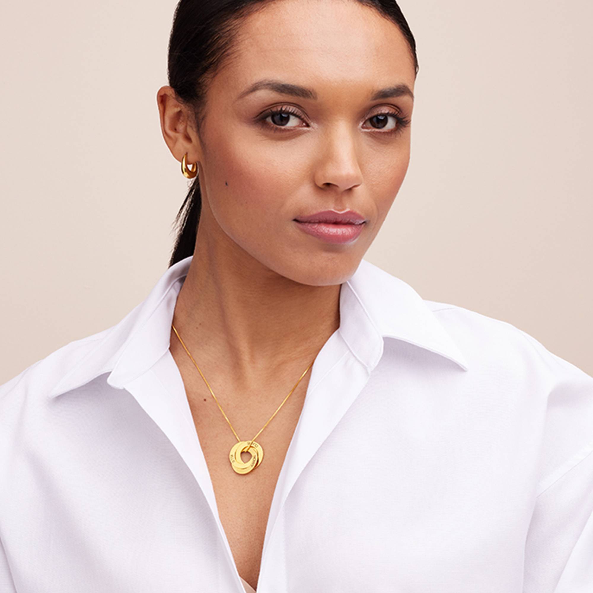 Russische Ring-Halskette mit 3 Ringen  - 750er Gold-Vermeil-4 Produktfoto
