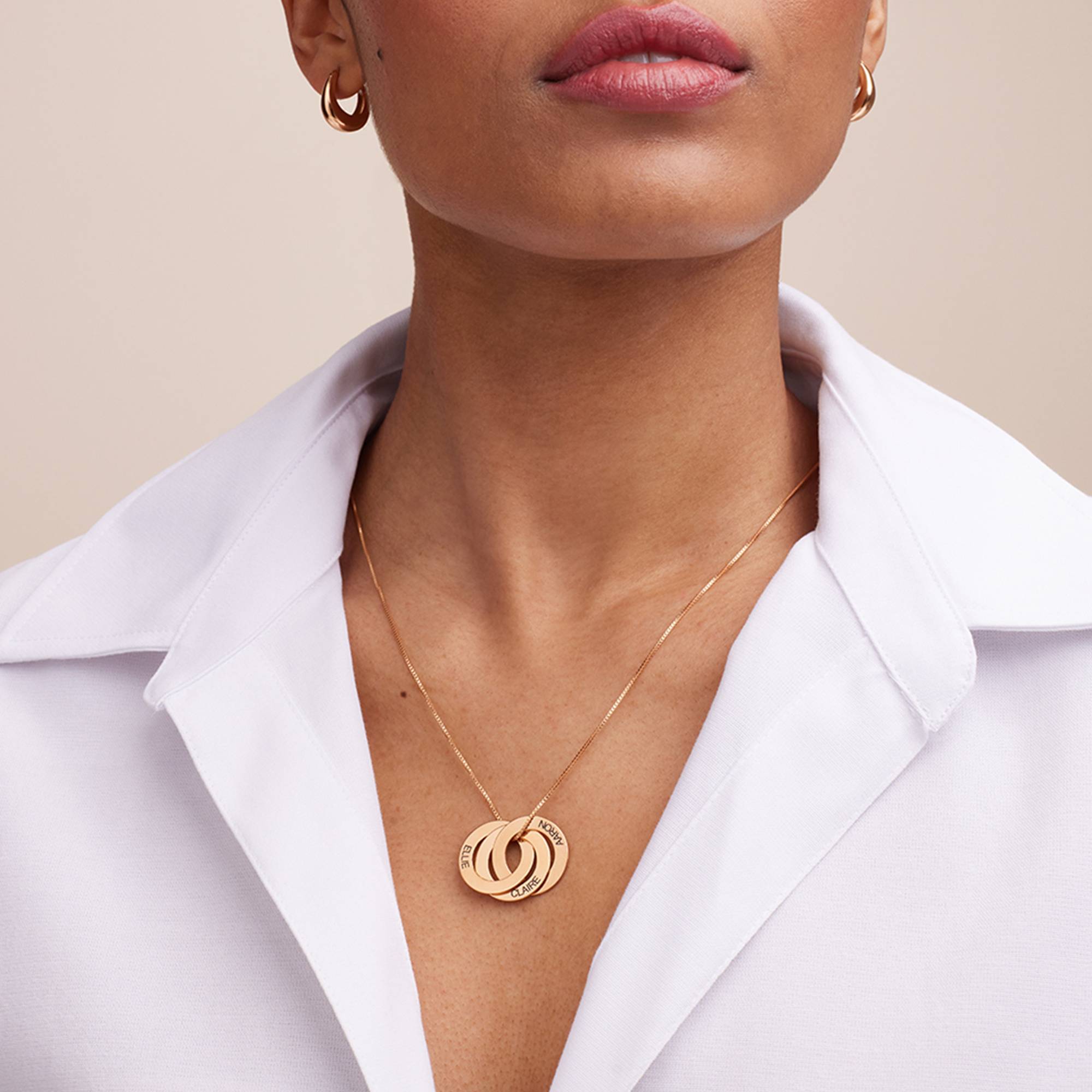 Collar Anillo Ruso Grabado Chapado en Oro Rosa-5 foto de producto