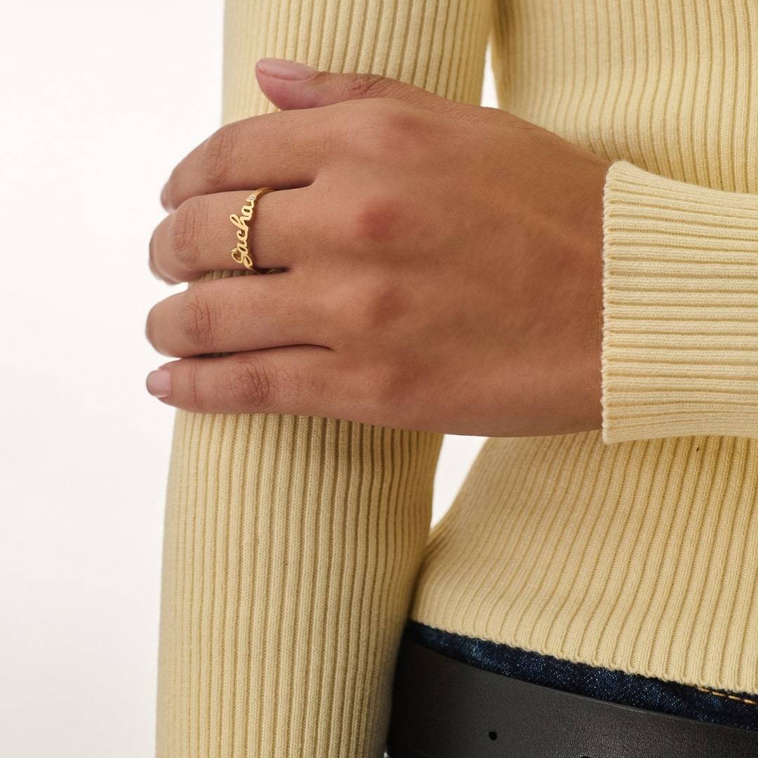 Bague prénom script avec diamant en Plaqué Or 18 carats-3 photo du produit