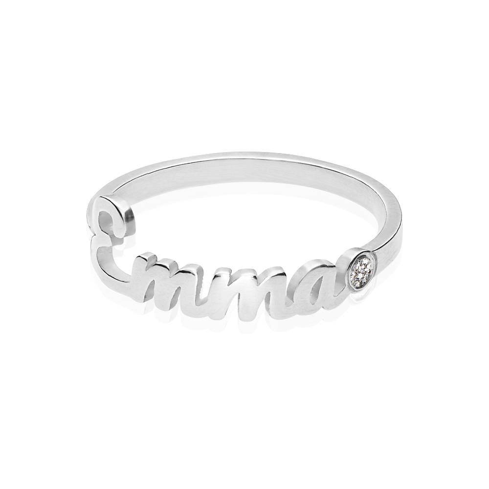 Script Naamring met Diamant in Zilver
