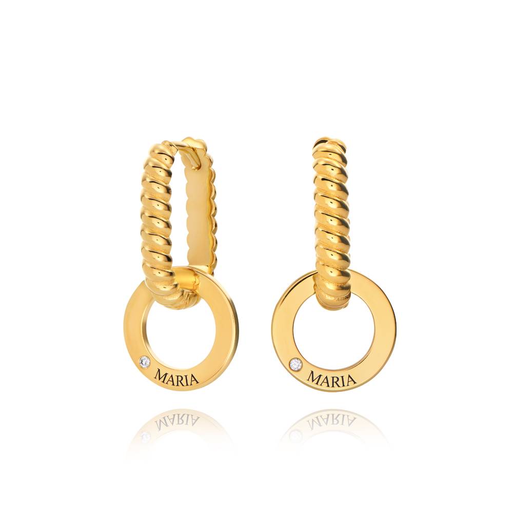 Gegraveerde Serena Huggies Oorbellen met Diamanten in Goud Vermeil