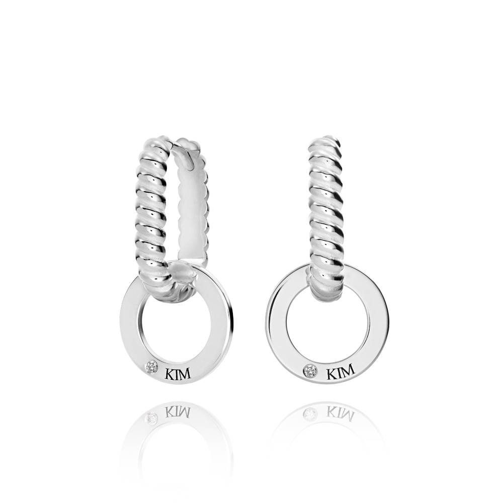 Gegraveerde Serena Huggies Oorbellen met Diamanten in 925 Zilver