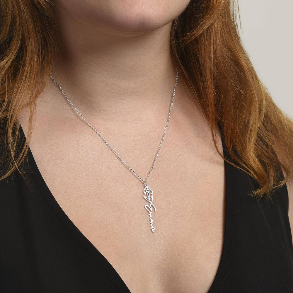Custom Flower Name Necklace in Stainless Steel-2 product photo