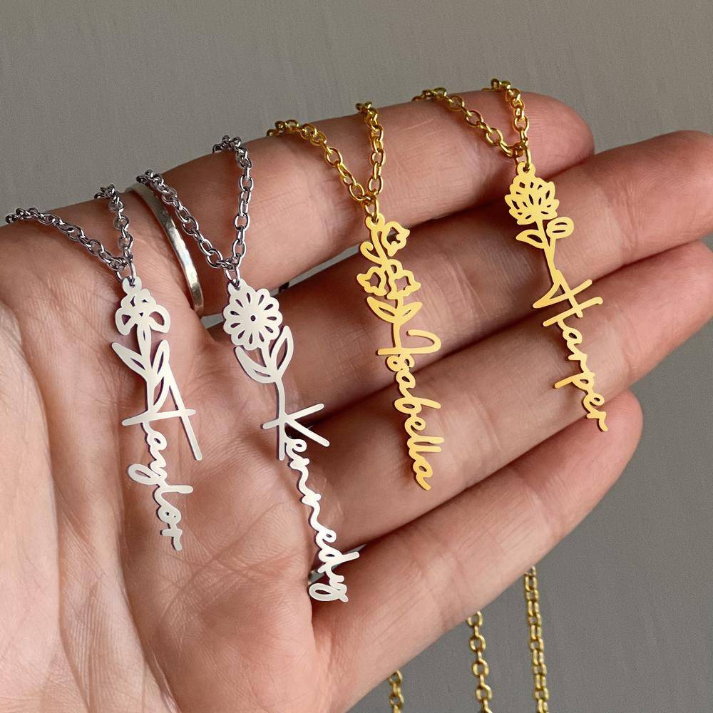 Custom Flower Name Necklace in Stainless Steel-5 product photo