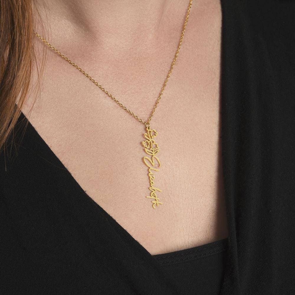 Namnhalsband med Månadsblomma i 18k Guldpläterat Rostfritt Stål-3 produktbilder