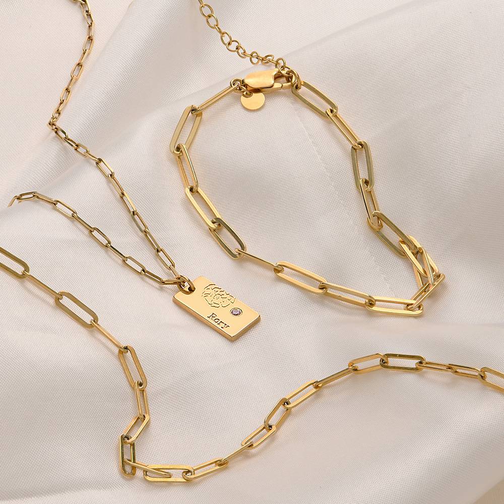 Shop the Look: Blossom Birth Flower Necklace, Link Chain Necklace & Link Chain Bracelet in 18K Gold Plating-3 product photo