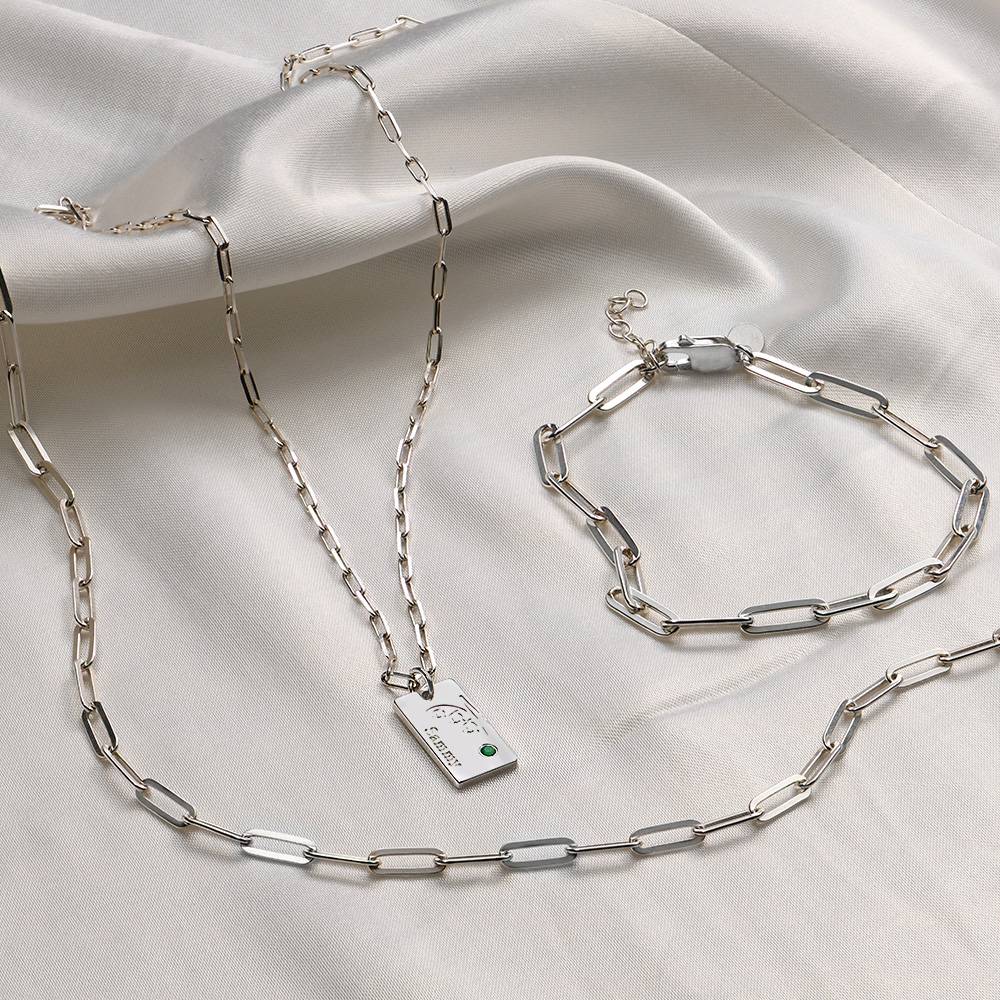 Shop the Look: Blossom Birth Flower Necklace, Link Chain Necklace & Link Chain Bracelet in Sterling Silver-4 product photo
