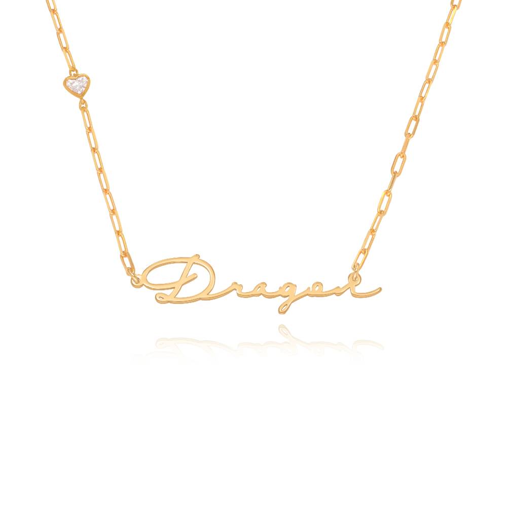 Signature Link Chain Name Necklace With Heart Diamond in 18K Gold Vermeil product photo