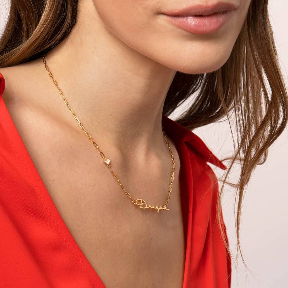 Signature Link Chain Name Necklace With Heart Diamond in 18K Gold Vermeil-4 product photo