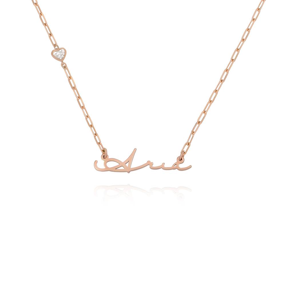 Signature Link Chain Name Necklace With Heart Diamond in 18ct Rose product photo