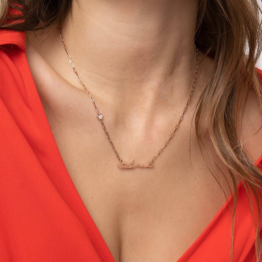 Signature Link Chain Name Necklace With Heart Diamond in 18ct Rose Gold Plating product photo