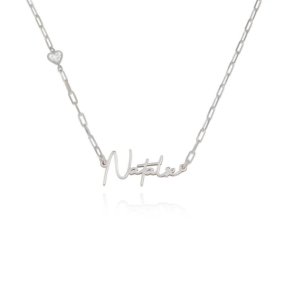 Signature Link Chain Name Necklace With Heart Diamond in Sterling Siilver product photo