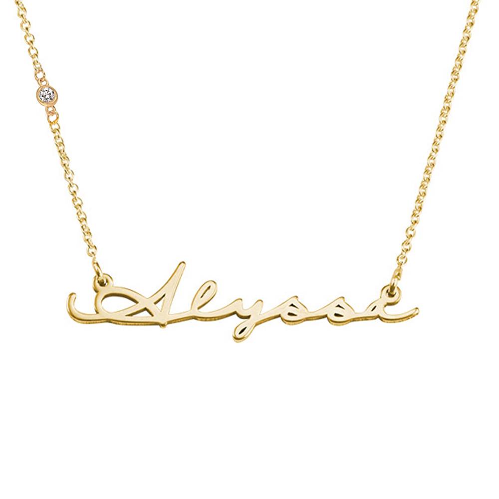 Collar de nombre de estilo de firma en chapado en oro con diamante-2 foto de producto