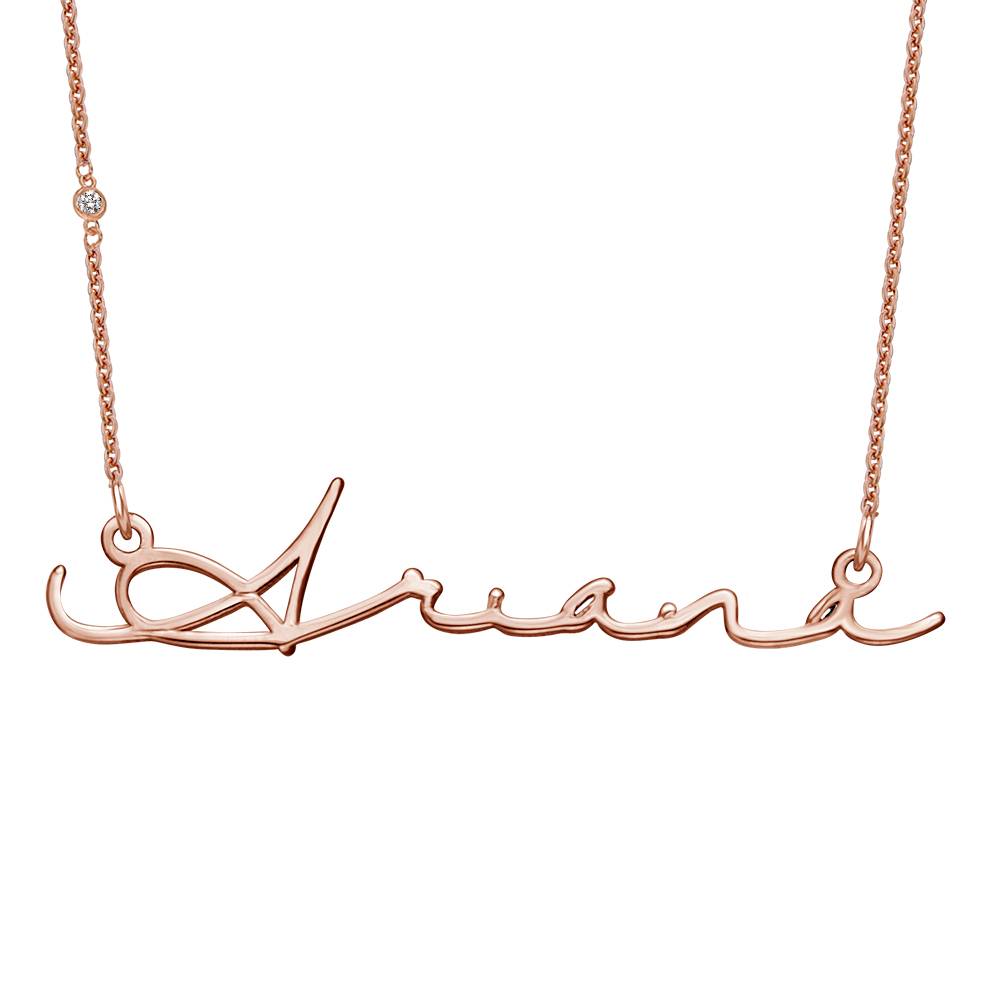 Collar de nombre de estilo de firma en chapa de oro rosa con diamante-5 foto de producto