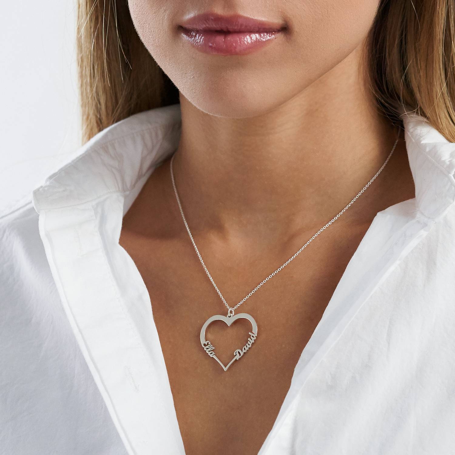 Herzförmige Halskette mit zwei Namen - Premium Silber-1 Produktfoto