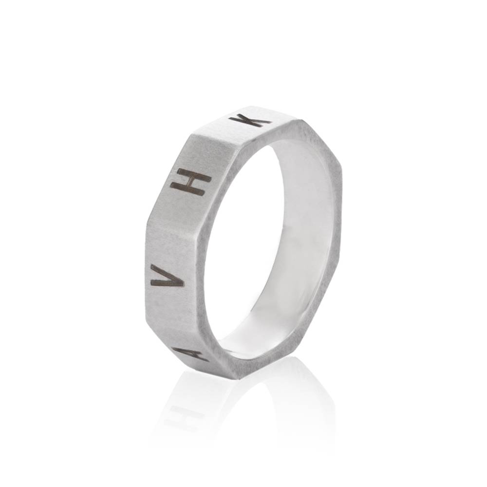 Silver Octagon Initial Ring For Men-3 product photo