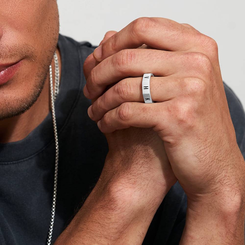 Achteckiger Initial Ring für Männer - 925er Sterlingsilber-1 Produktfoto