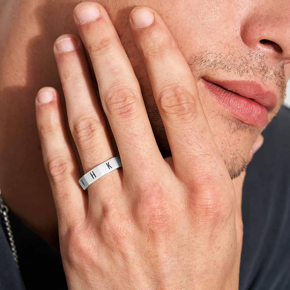 Achteckiger Initial Ring für Männer - 925er Sterlingsilber-4 Produktfoto