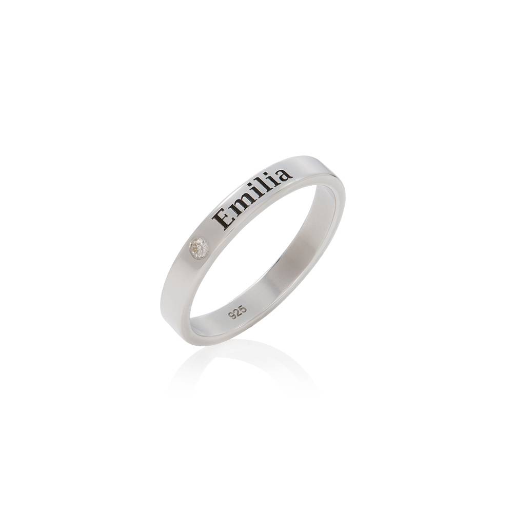 Stabelbar ring med navn og månedssten i sølv produkt billede