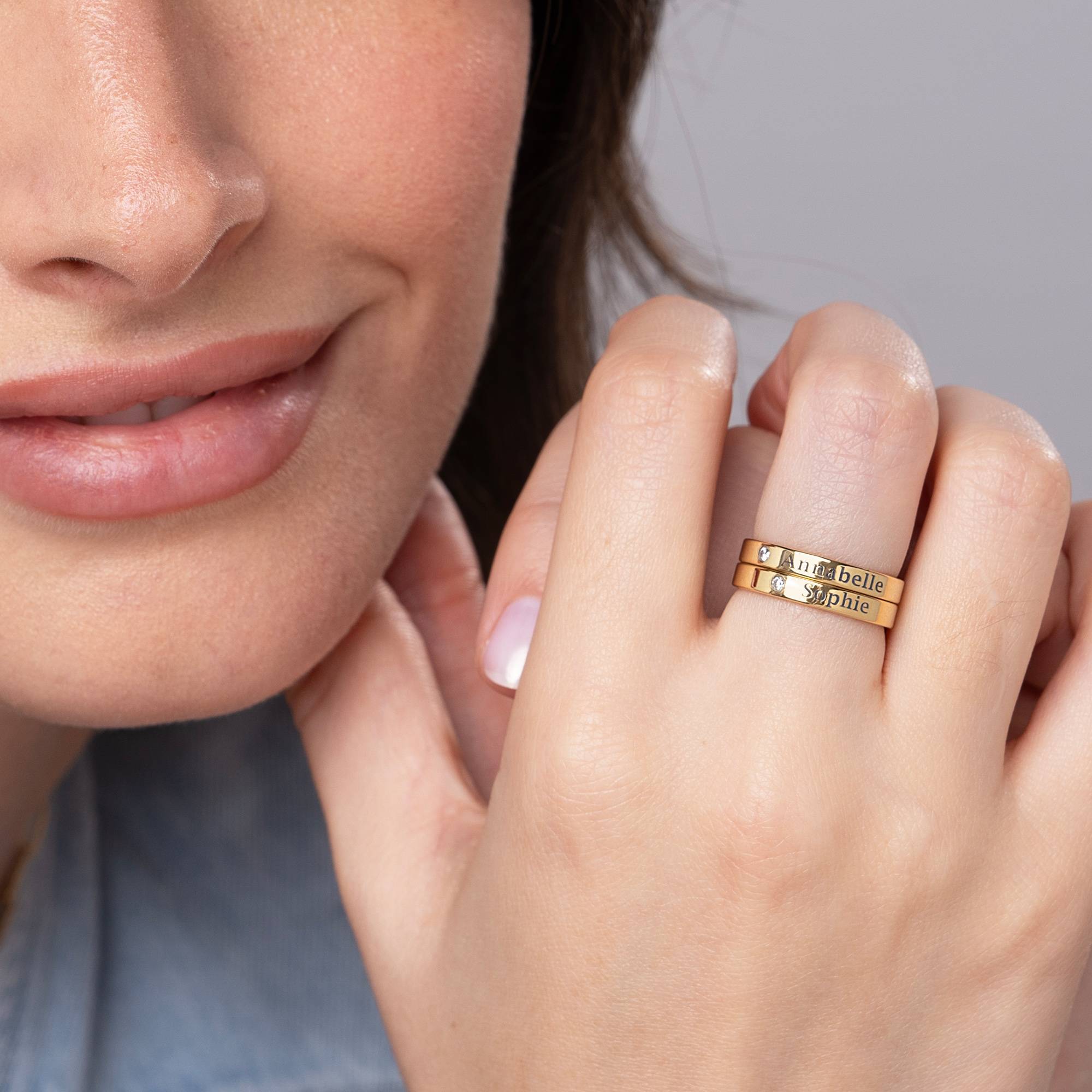 Stabelbar ring med navn og diamant i 18K guld Vermeil produkt billede