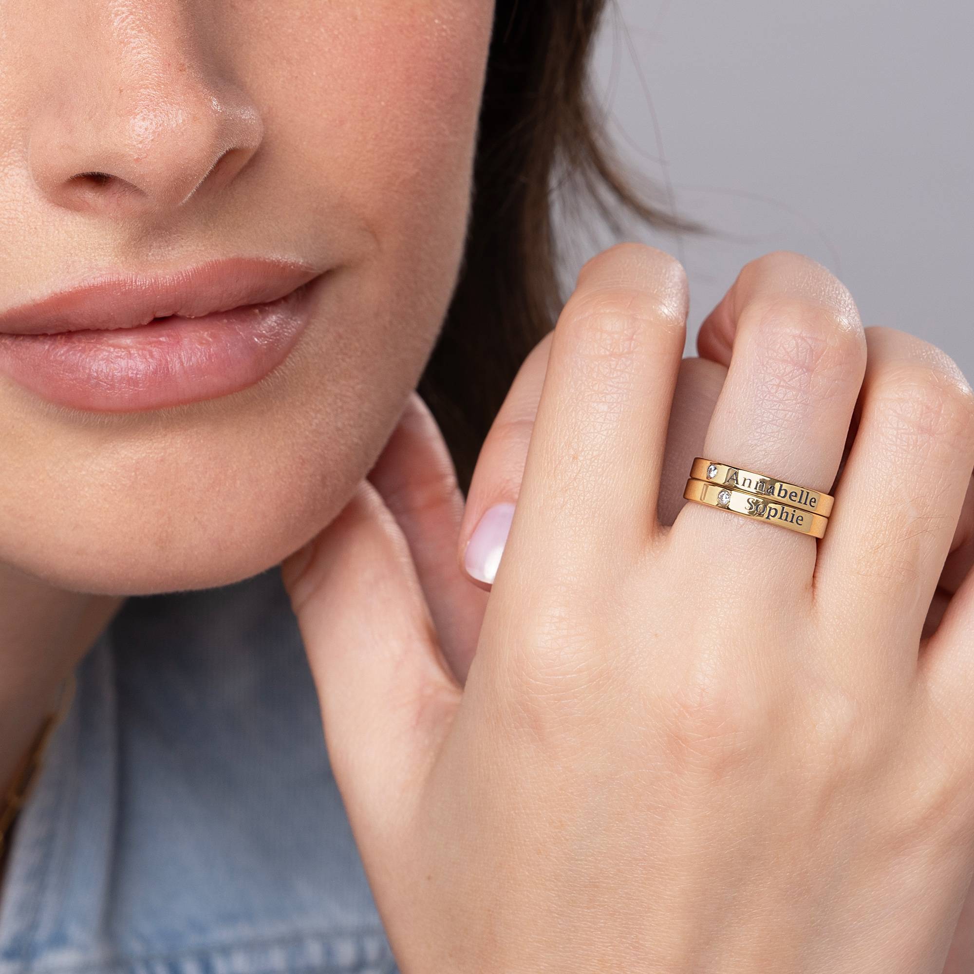 Stackable Name Ring with Diamond in 18ct Gold Plating-3 product photo