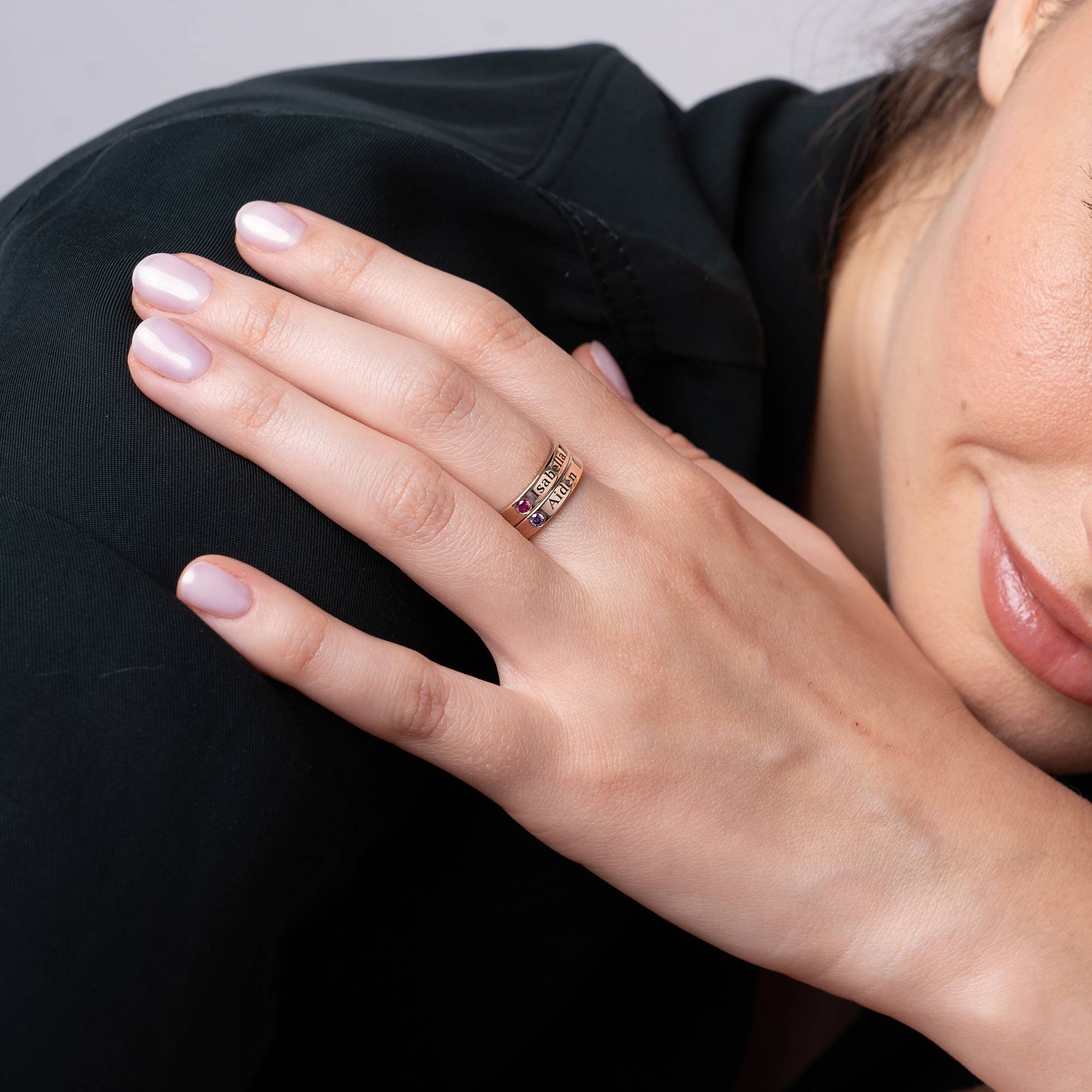 Stabelbar ring med navn og diamant - 18 karat rosaforgyldt sølv-5 produkt billede