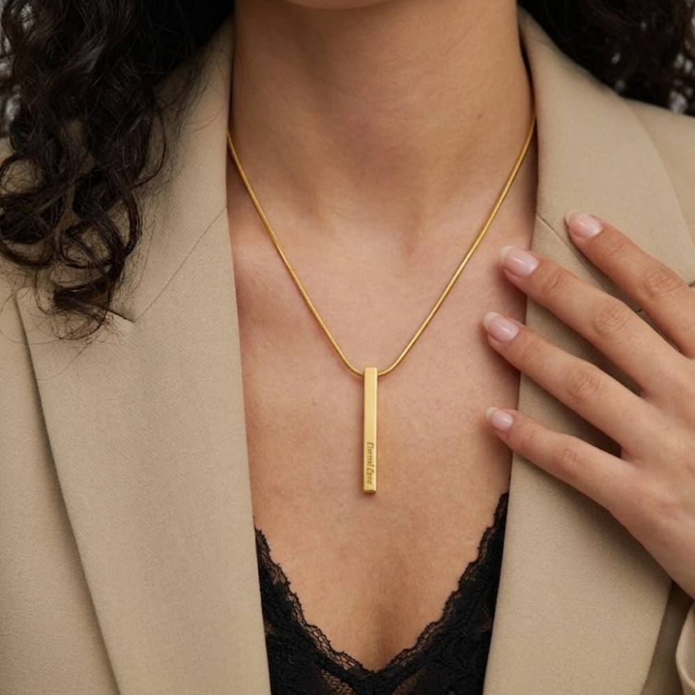 Gravierte 3D-Barrenkette - 750er vergoldeter Edelstahl-2 Produktfoto