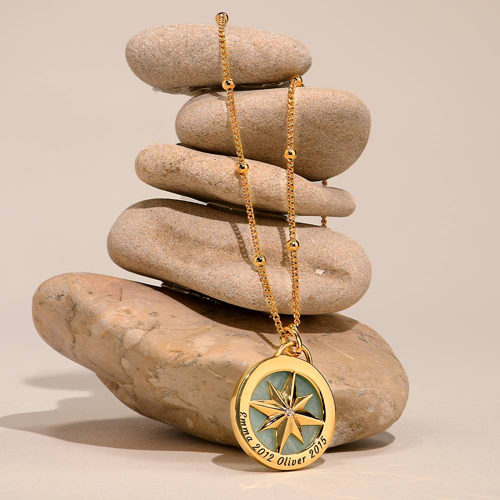 Engraved Compass Necklace With Semi-Precious Stone in 18ct Gold Plating-3 product photo